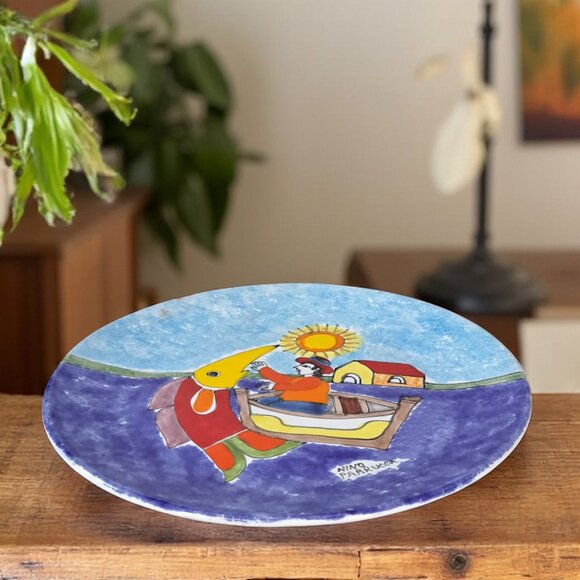 Nino Parrucca Pottery Modernist Plate 10.5" Made in Italy #214 Fisherman - Picture 6 of 9